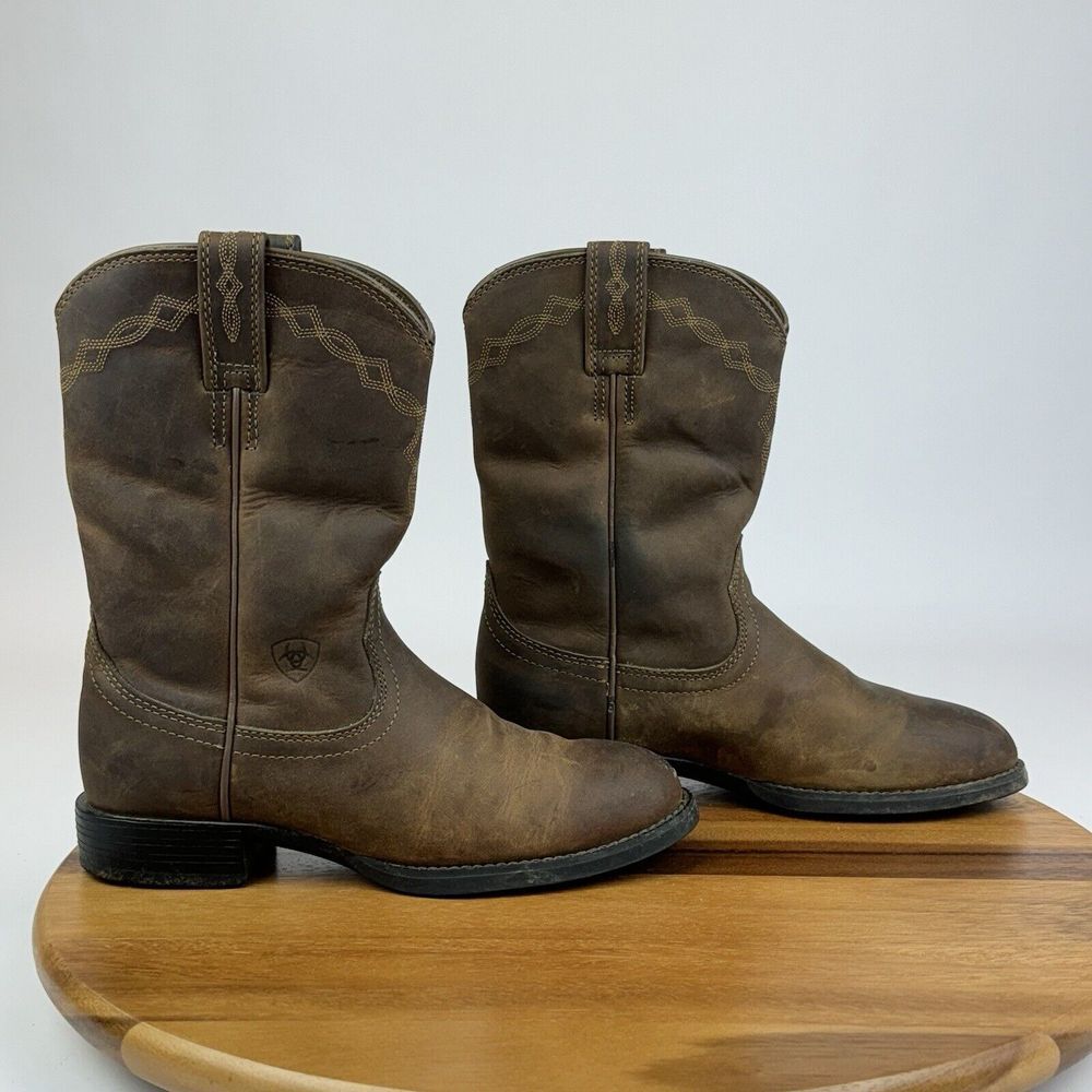 Womens Ariat Heritage Roper‎ Brown Leather Distressed Western Boots Size 6 B GUC